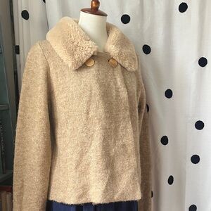 Ellen Tracy Beige Removable Teddy-Collar Wool-Blend Sweater